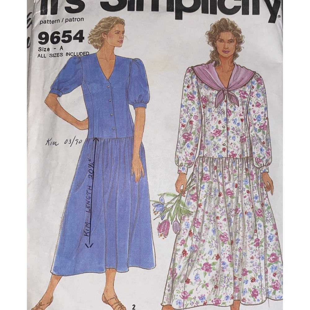 1990 Vintage Simplicity Ladies Dress Pattern 9654 Size 10-20 (A) Cut & Complete